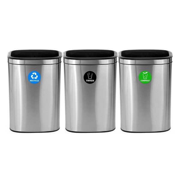 Alpine Industries Trash Can, Satin Alum/Satin Alum, Stainless Steel/Plastic ALP470-40L-R-T-CO